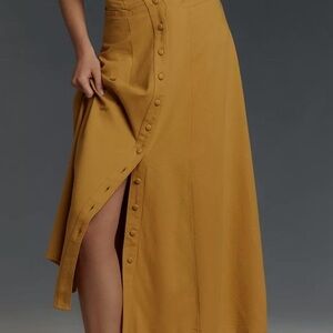 Maeve Mustard Button-Down A-Line Skirt With Pockets